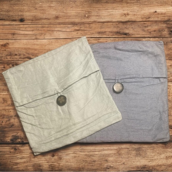 Pottery Barn 18” Pillow Covers | Textured Linen | Large Wooden Buttons | Modern - Picture 1 of 10